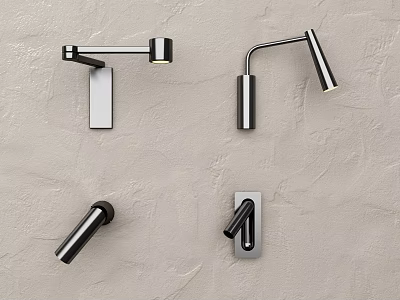 Modern Wall Lamps with Four Different Contemporary Designs Mounted on Textured Wall 3d model