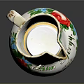 Decorative White Ceramic Vase With Red Blue Floral Pattern And Gold Rim