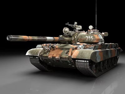 Armored Tank With Camouflage Paint Number 215 Cannon And Metal Tracks 3d model