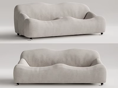 Modern Light Gray Fabric Two-Seater Sofa With Rounded Shape And Black Legs 3d model
