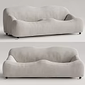 Modern Light Gray Fabric Two-Seater Sofa With Rounded Shape And Black Legs 3d model
