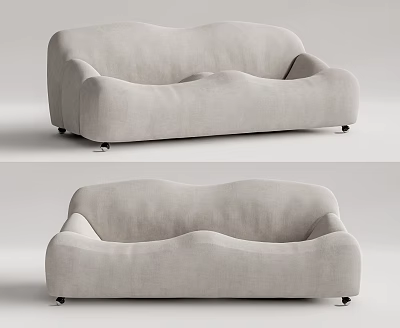 Modern Light Gray Fabric Two-Seater Sofa With Rounded Shape And Black Legs 3d model