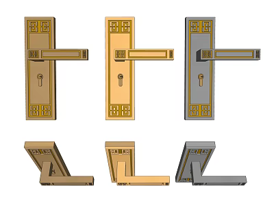 Various Stylish Decorative Door Handles In Gold And Gray With Intricate Patterns For Home 3d model