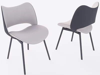Modern Minimalist Dining Chairs With Gray Black Curved Backrest And Metal Legs 3d model