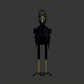 3D Model Bird with Purple Brown Feathers Yellow Beak and Legs on Gray Background
