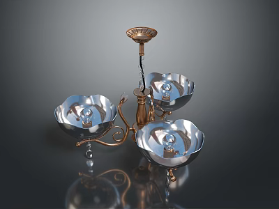 Elegant Chandelier Combination With Golden Frame And Silver Bowl Shades 3d model