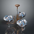 Elegant Chandelier Combination With Golden Frame And Silver Bowl Shades