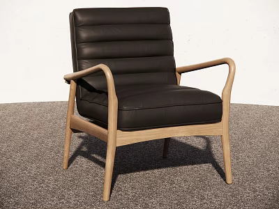 Modern Black Leather Armchair With Wooden Frame And Light Wood Legs 3d model