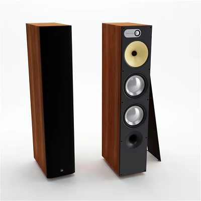 Hi-Fi Floor Standing Speakers With Wooden Finish Black Panel And Multi Driver Design 3d model