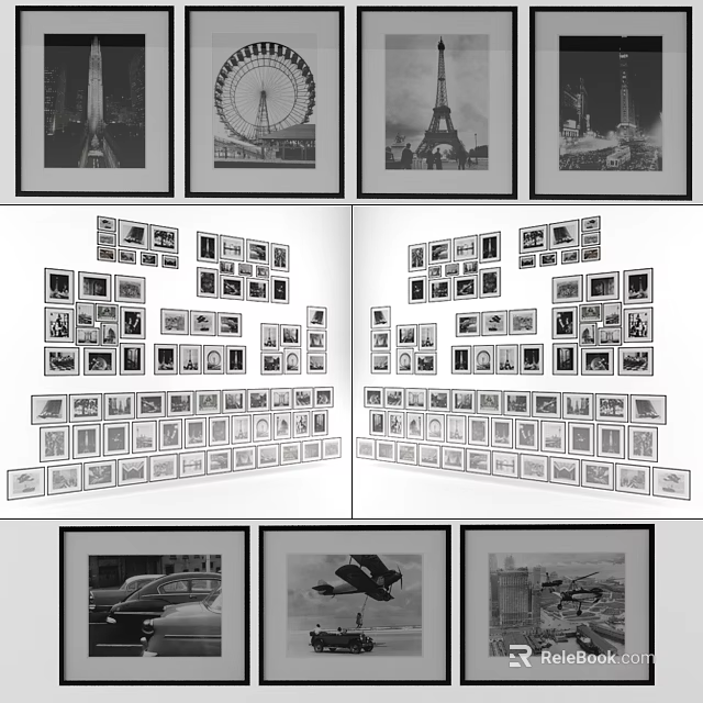 Collection Of Framed Landscape Paintings With Various Scenic Views On Wall 3d model 