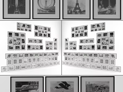 Collection Of Framed Landscape Paintings With Various Scenic Views On Wall 3d model