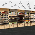 Retail Display Shelves With Wooden Metal Structure Stocked With Various Products