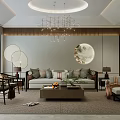 Modern Living And Dining Room Interior With Chandelier Sofa Dining Table And Chairs