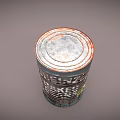 Household Metal Storage Canister with Cylindrical Shape Striped Design and Red Rimmed Top