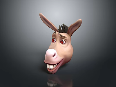 Cartoon Donkey Head With Big Ears Red Eyes And Smiling Mouth 3D Rendering 3d model