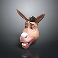 Cartoon Donkey Head With Big Ears Red Eyes And Smiling Mouth 3D Rendering