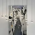 Modern Spherical Pendant Lights Hanging In Interior With Abstract Painting Background