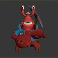 Red Crab Character Wearing Blue Coat Holding Pickaxe With Big Eyes Smiling