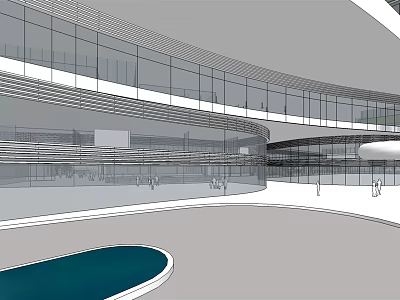 Modern Commercial Complex Featuring Glass Facade Curved Structure Atrium And Open Space 3d model