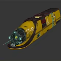 Yellow Black Train Locomotive With Numbered 55 Modern Industrial Design And Reflective Surface