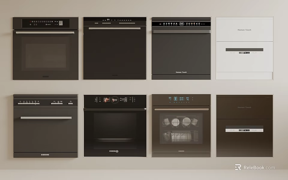 Modern Kitchen Appliances Featuring Various Oven Models In Different Colors And Designs 3d model 