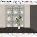 White Partition With Circular Cutouts Design Featuring Palm Trees In Planter 3d model