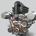 High Performance Engine Featuring Turbocharger Pipes And Red Black Components 3d model