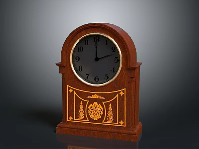Wooden Mantel Clock With Arched Top White Dial And Golden Decorative Patterns 3d model