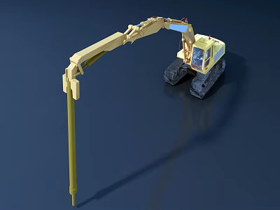 Yellow Construction Excavator With Long Mechanical Arm And Crawler Tracks 3d model