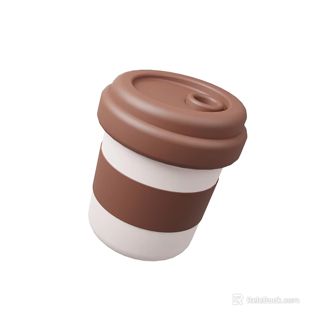 Takeaway Beverage Cup With Brown And White Striped Design And Lid 3d model 