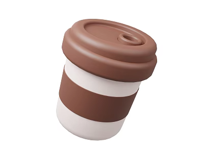 Takeaway Beverage Cup With Brown And White Striped Design And Lid 3d model