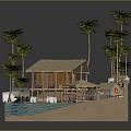 Tropical Wooden House Surrounded By Palm Trees With Van Pavilion And Pool