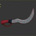 Silver Scimitar Weapon Design With Blue Glowing Patterns Red Wrapped Handle And Ring Guard