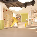 Bright Kindergarten Interior With Colorful Balloons Cloud Shaped Lights White Railings And Colorful Seats
