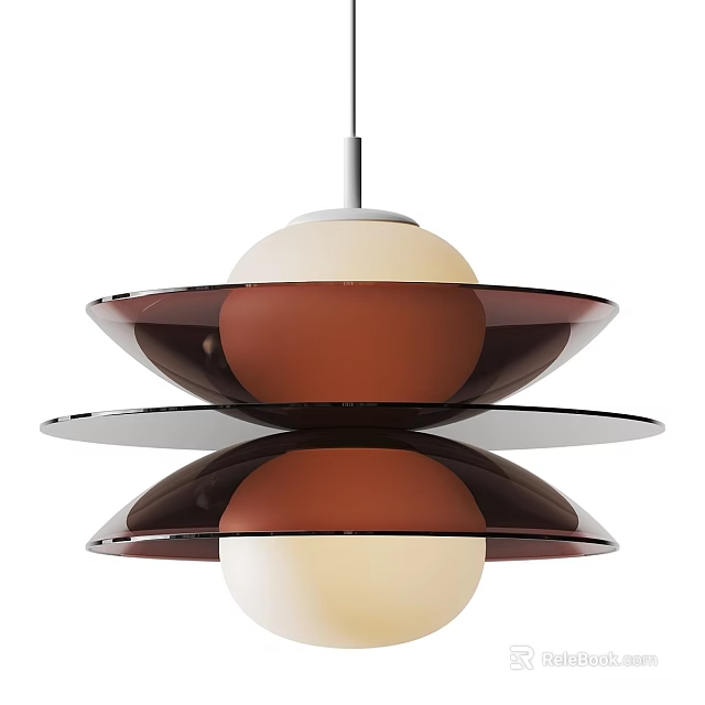 Elegant Modern Layered Chandelier Featuring Brown White Metallic Rings Design 3d model 