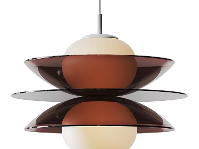 Elegant Modern Layered Chandelier Featuring Brown White Metallic Rings Design 3d model