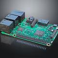 Green Electronic Circuit Board With Microchip Ports Components And Parts