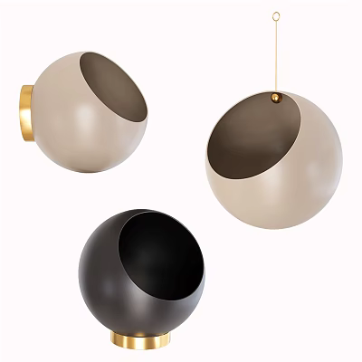 Modern Spherical Vases In Cream White And Black With Gold Accents For Home Decor 3d model