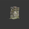 Moss Covered Stone Column Featuring Natural Weathered Texture And Green Patina