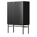 Black Decorative Cabinet With Vertical Striped Design And Metal Legs For Modern Home