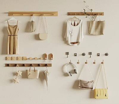 Wooden Wall Hooks Organize Bags Clothes Accessories 3d model