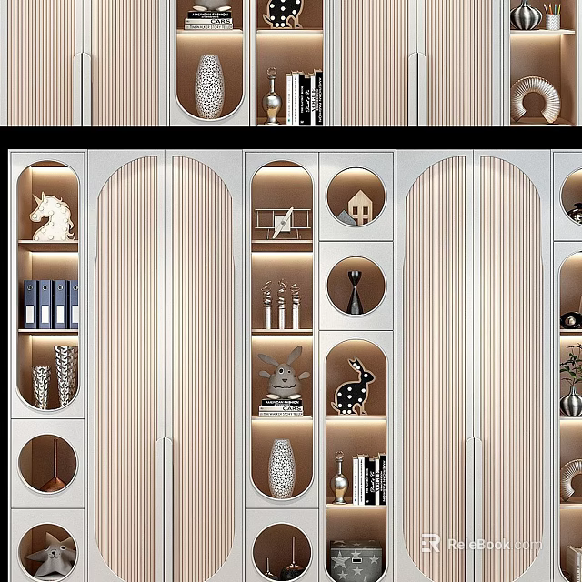 Modern Bookcase Interior Design With Open Compartments Books And Decorative Ornaments 3d model 