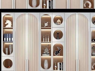 Modern Bookcase Interior Design With Open Compartments Books And Decorative Ornaments 3d model