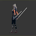 Game Cinematic Character With Horned Helmet Red Gray Armor And Dual Swords
