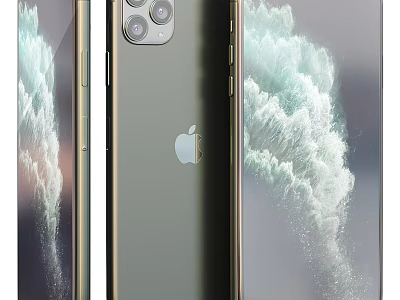 Apple iPhone Triple Camera Back Design with Golden Finish and Cloud Wallpaper 3d model