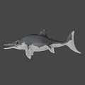 Realistic 3D Model of Aquatic Reptile With Long Snout Flippers and Gray White Coloration