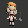 Burger Head Chef Character Wearing Apron Holding Spoon in Kitchen Style Design