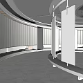 Modern Elevator Lobby With Curved Walls LED Strip Lighting And Polished Stone Floor
