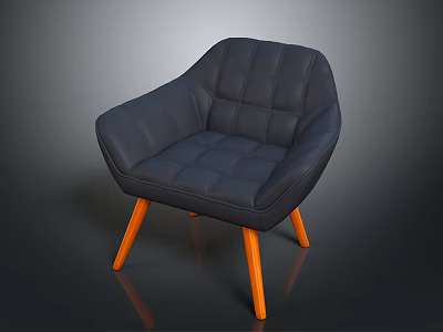 Modern Black Tufted Armchair With Orange Wooden Legs And Soft Cushion Design 3d model