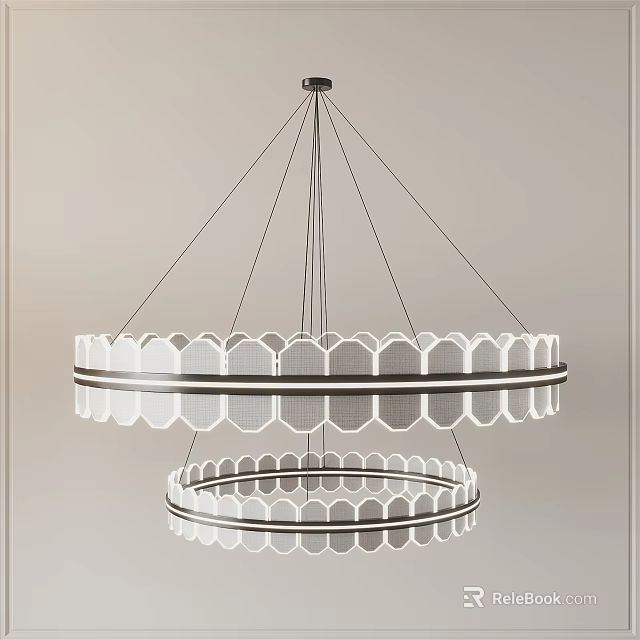Modern Stylish Chandelier With Double Circular Rings And Metal Frame Design 3d model 